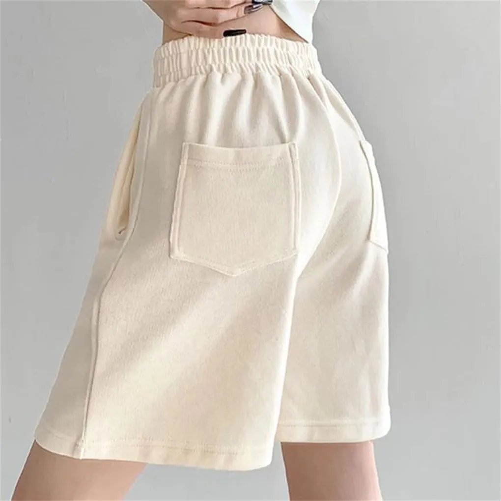 Women's Lace-Up Elastic Waist Shorts Ladies Solid Color Jogging Comfort Loose Casual Shorts