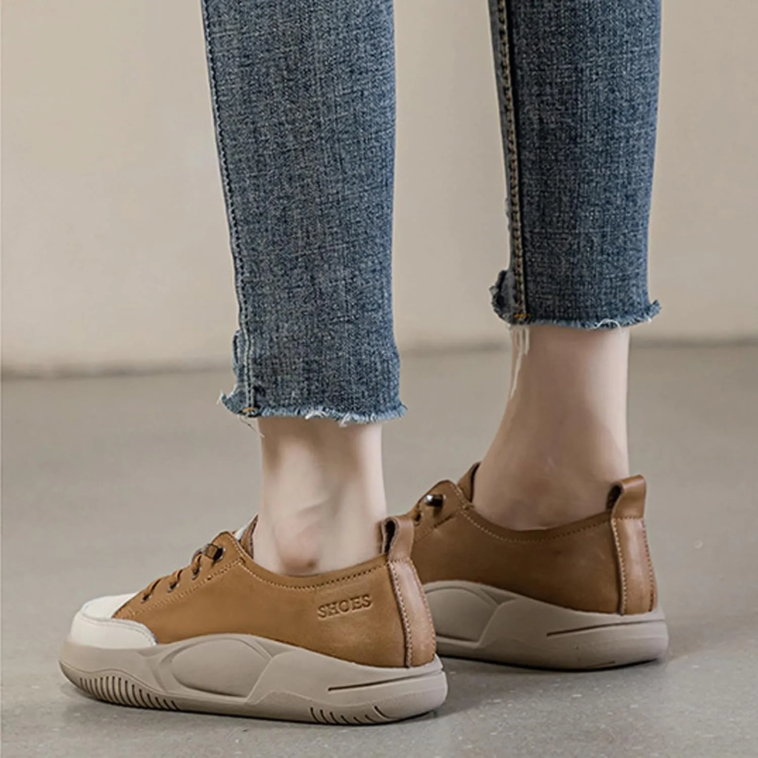Women's Lace up Platform Increase Height Fashion Sneakers,Retro Low Top Comfort Lightweight Walking Shoes Anti-Slip Thick Soled Leather Running Sneakers