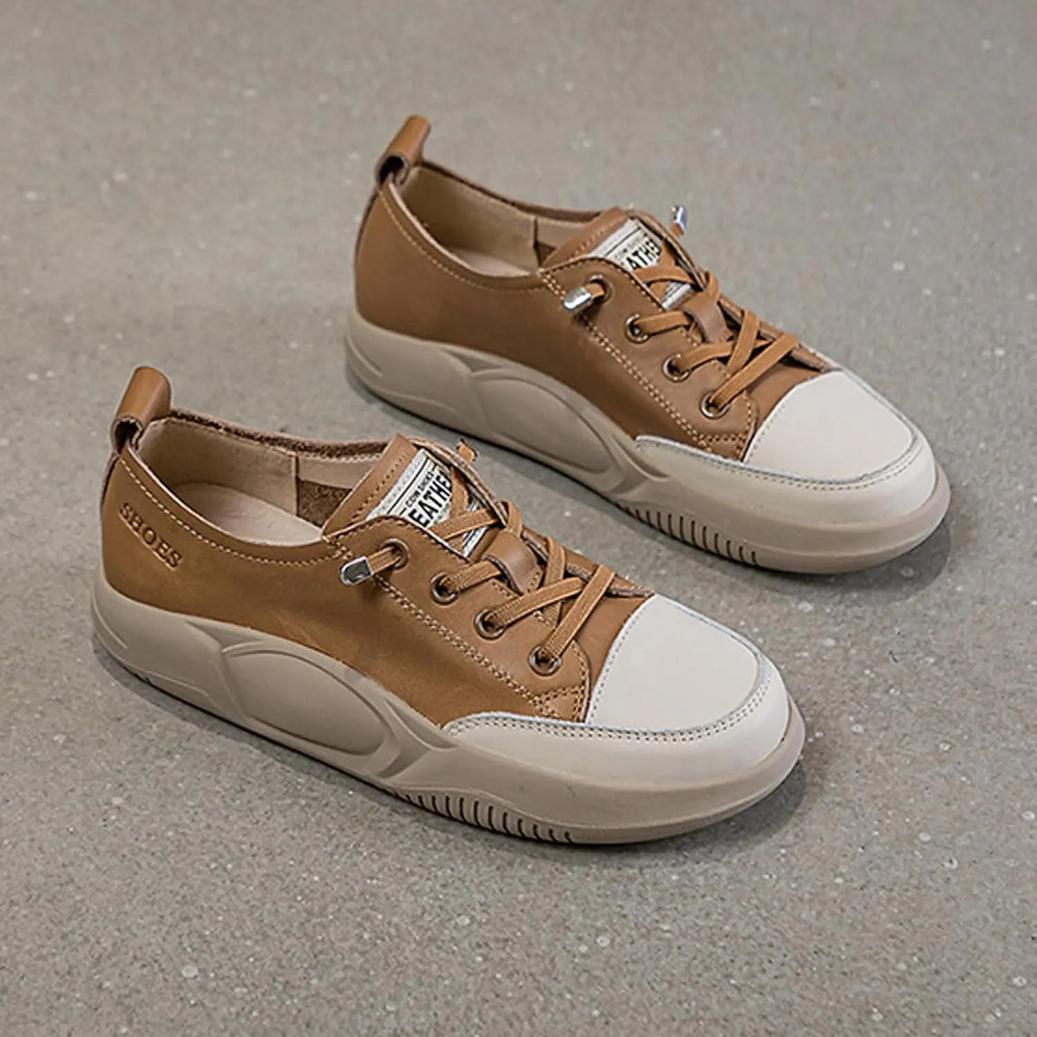 Women's Lace up Platform Increase Height Fashion Sneakers,Retro Low Top Comfort Lightweight Walking Shoes Anti-Slip Thick Soled Leather Running Sneakers