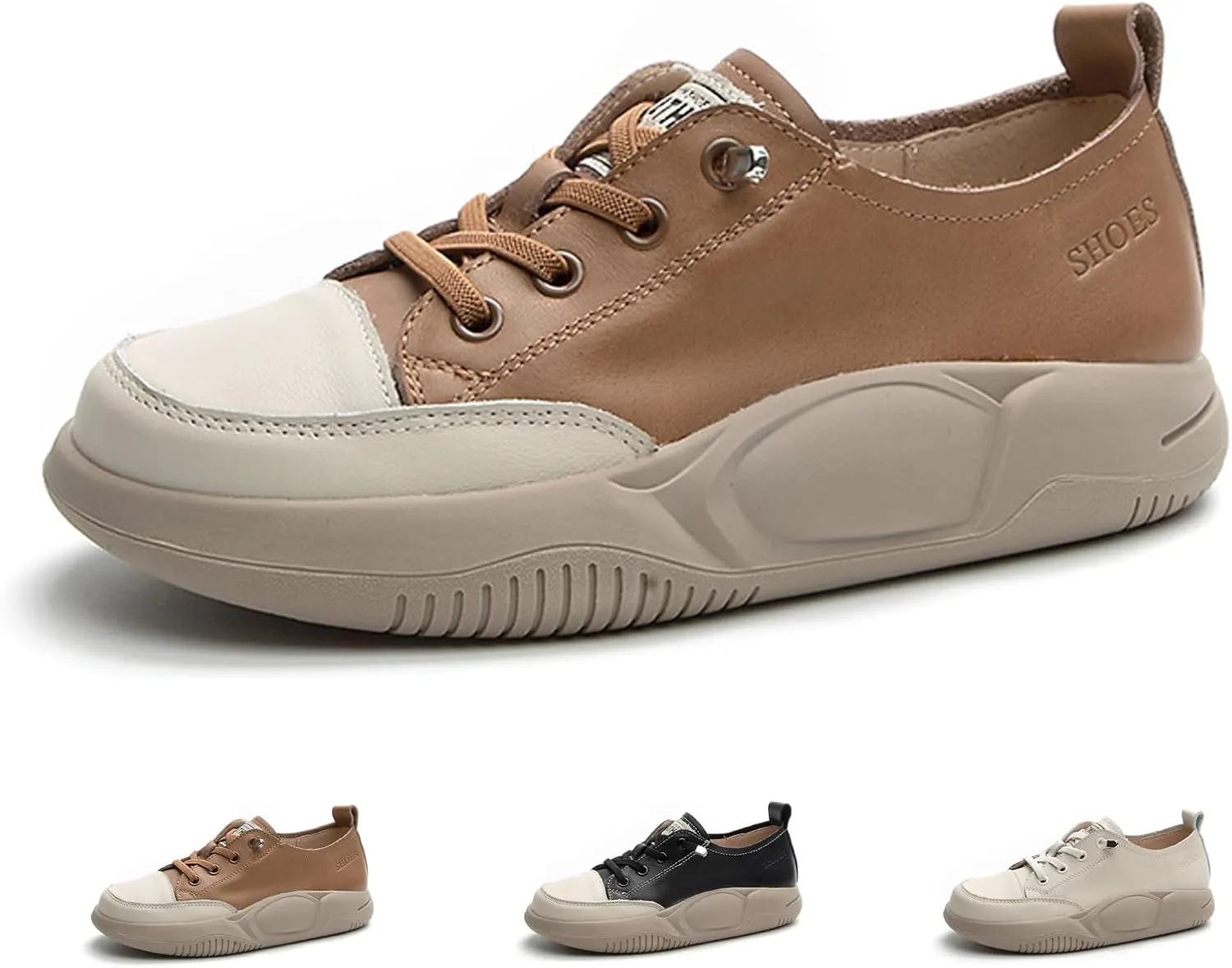 Women's Lace up Platform Increase Height Fashion Sneakers,Retro Low Top Comfort Lightweight Walking Shoes Anti-Slip Thick Soled Leather Running Sneakers