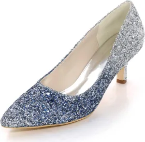 Women's Low Heel Dress Sandals - Frosted Pointed Toe with Rhinestones, Slip-On for Weddings, Parties & Evening Events