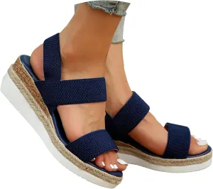 Women's Low Wedge Heels Comfortable Dressy Cork Cute Summer One Band Casual Trendy Flat Sandals with Adjustable Ankle Strap