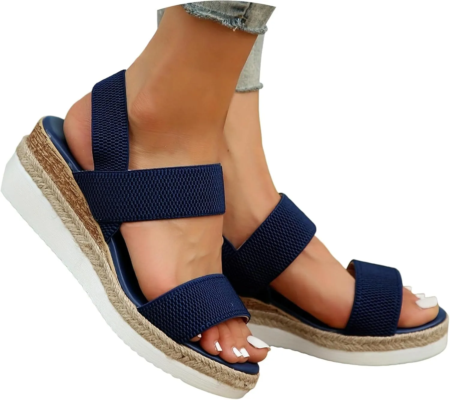 Women's Low Wedge Heels Comfortable Dressy Cork Cute Summer One Band Casual Trendy Flat Sandals with Adjustable Ankle Strap