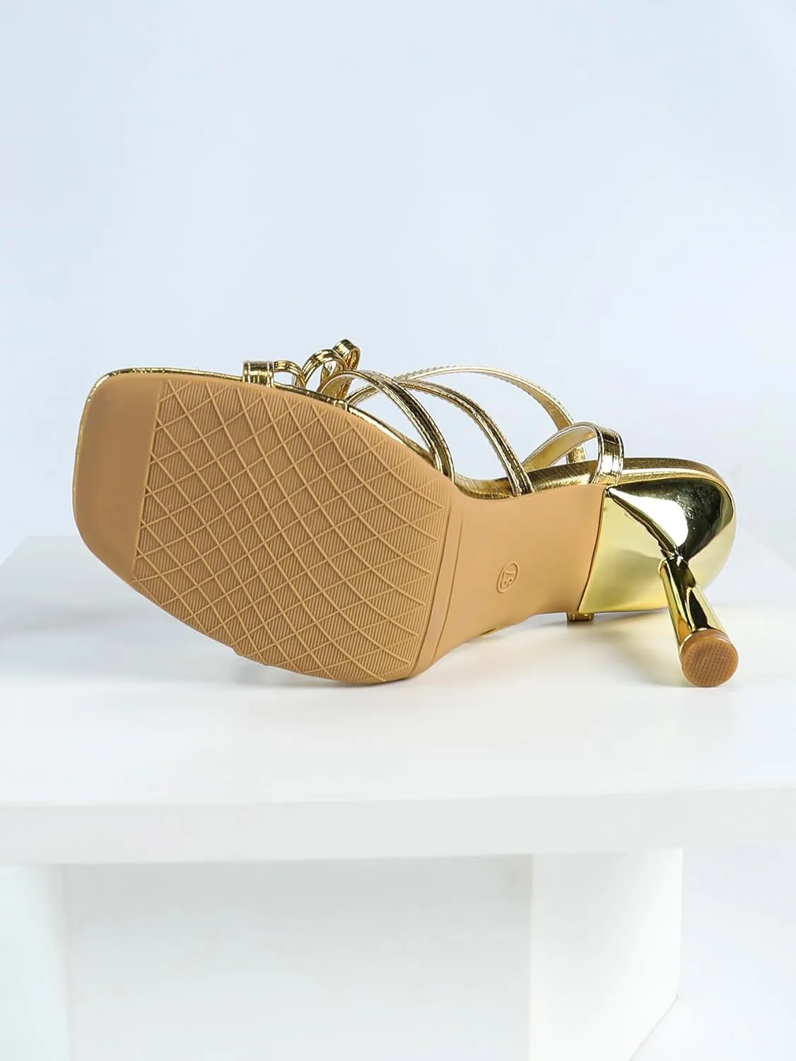 Women's Metallic High Heel Sandals – Elegant Crisscross Strap Evening Shoes with Knot Details, Glamorous Stiletto Heels for Galas & Formal Events