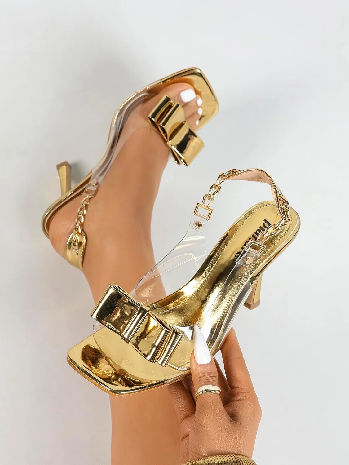 Women's Metallic High Heel Sandals – Elegant Crisscross Strap Evening Shoes with Knot Details, Glamorous Stiletto Heels for Galas & Formal Events