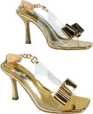 Women's Metallic High Heel Sandals – Elegant Crisscross Strap Evening Shoes with Knot Details, Glamorous Stiletto Heels for Galas & Formal Events