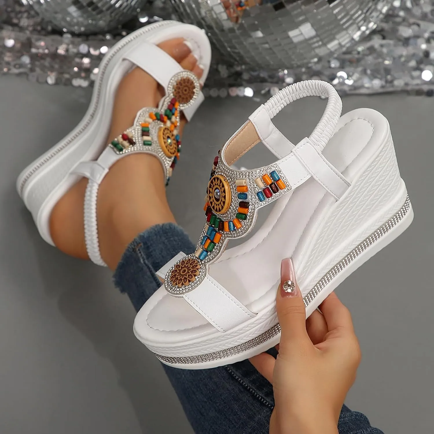 Women's Open Toe Platform Wedge Sandals Women's Fashion Comfortable High Heel Wedge Sandals Thick Sole Butterfly