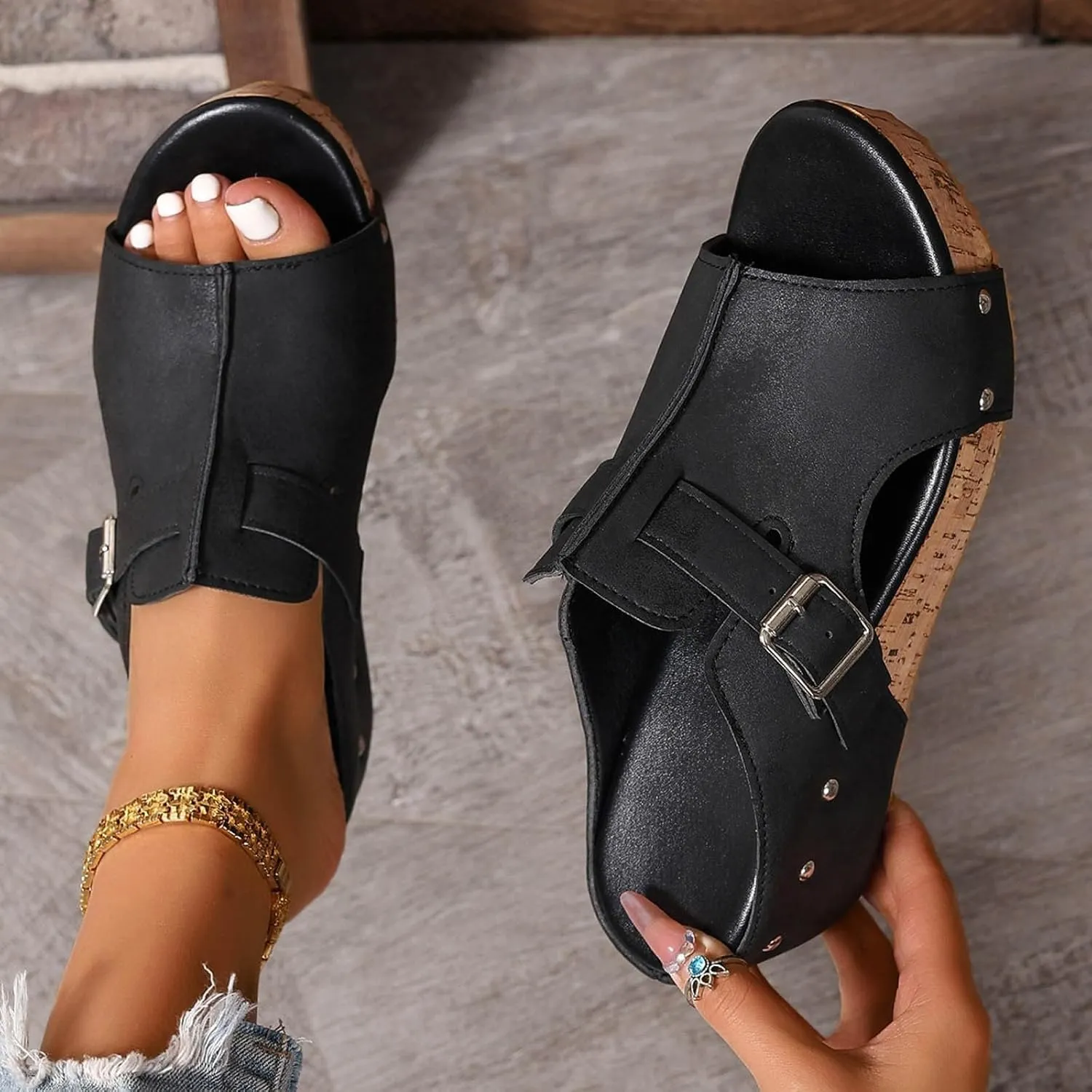 Womens Orthopedic Arch Support Platform Wedge Sandals Open Toe Slip on Elegant Strap Bohemian Shoes Summer Comfortable Walking Casual Beach Dress High Heels Slippers