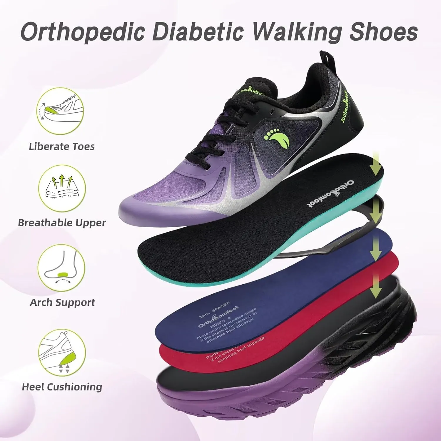 Women's Orthopedic Diabetic Wide Running Shoes: Comfortable Casual Arch Support Plantar Fasciitis Sports Sneakers, High Arch Orthotic Work Tennis Walking Shoes for Foot and Heel Pain Relief