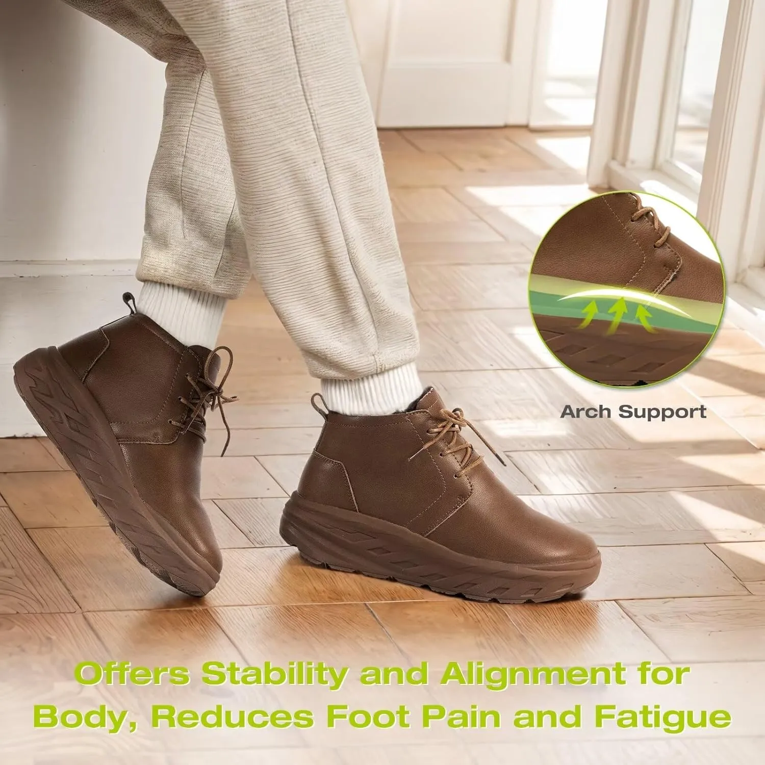 Women's Orthopedic Wide Leather Winter Ankle Boots: Comfortable Arch Support Walking Shoes for Diabetic and Orthotic, Casual Warm Plantar Fasciitis Dress Shoes for Foot and Heel Pain