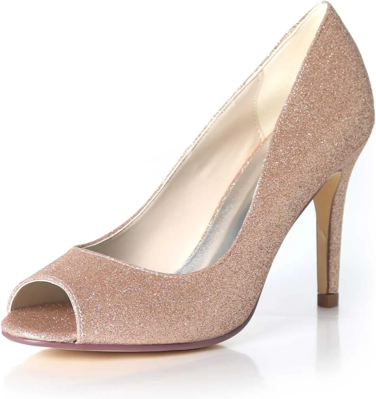 Women's Peep Toe Low Heel Sequins Frosted Kitten Heels Sandals,Wedding Shoes Slip on Round Toe Pumps High Heeled Prom Dress Shoes
