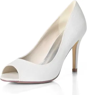 Women's Peep Toe Low Heel Sequins Frosted Kitten Heels Sandals,Wedding Shoes Slip on Round Toe Pumps High Heeled Prom Dress Shoes