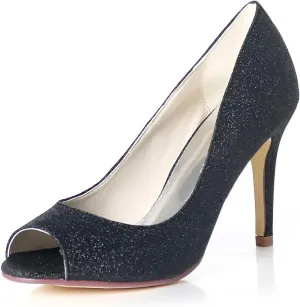 Women's Peep Toe Low Heel Sequins Frosted Kitten Heels Sandals,Wedding Shoes Slip on Round Toe Pumps High Heeled Prom Dress Shoes