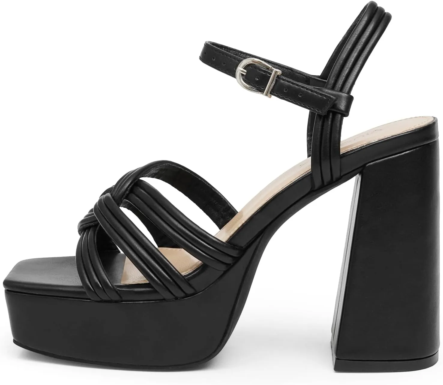 Women‘s Platform Chunky High Heels Square Open Toe Sandals with Ankle Strap y2k Shoes for Party, Prom