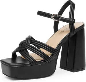 Women‘s Platform Chunky High Heels Square Open Toe Sandals with Ankle Strap y2k Shoes for Party, Prom