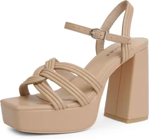 Women‘s Platform Chunky High Heels Square Open Toe Sandals with Ankle Strap y2k Shoes for Party, Prom