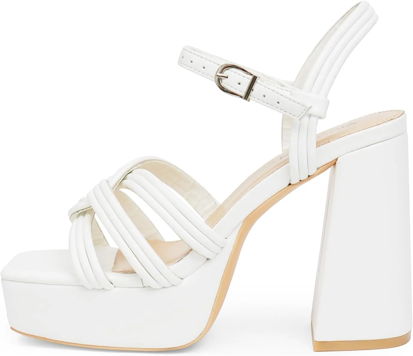 Women‘s Platform Chunky High Heels Square Open Toe Sandals with Ankle Strap y2k Shoes for Party, Prom