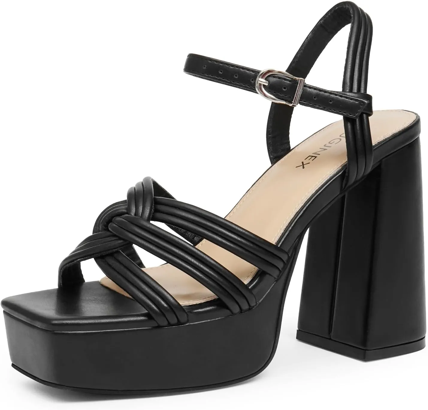 Women‘s Platform Chunky High Heels Square Open Toe Sandals with Ankle Strap y2k Shoes for Party, Prom