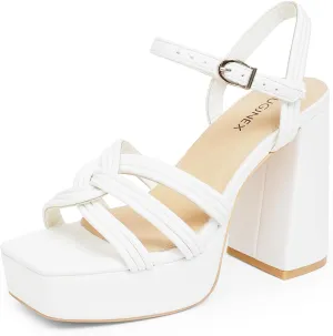 Women‘s Platform Chunky High Heels Square Open Toe Sandals with Ankle Strap y2k Shoes for Party, Prom