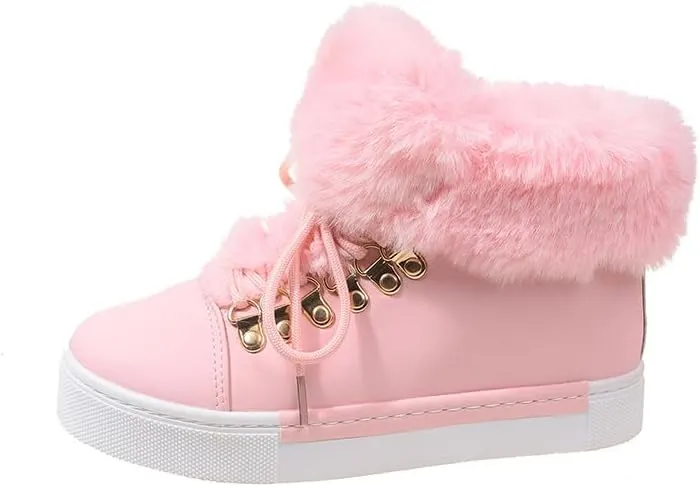 Women's Platform Fleece Liner Ankle Boots, Thermal Solid Color Lace Up Faux Leather Shoes, Women's Footwear