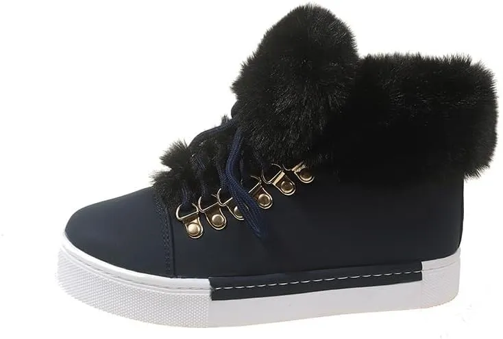 Women's Platform Fleece Liner Ankle Boots, Thermal Solid Color Lace Up Faux Leather Shoes, Women's Footwear