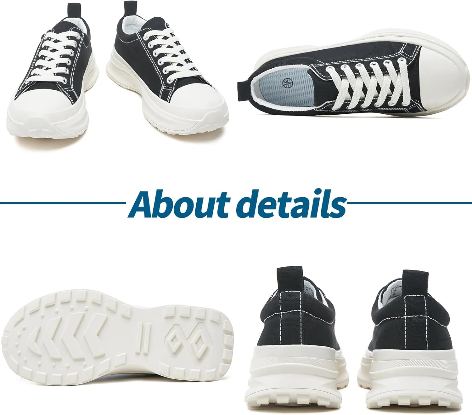 Womens Platform Sneakers Low Top White Shoes for Women Lace Up Canvas Shoes Black Sneakers for Women Comfortable Classic Tennis Shoes