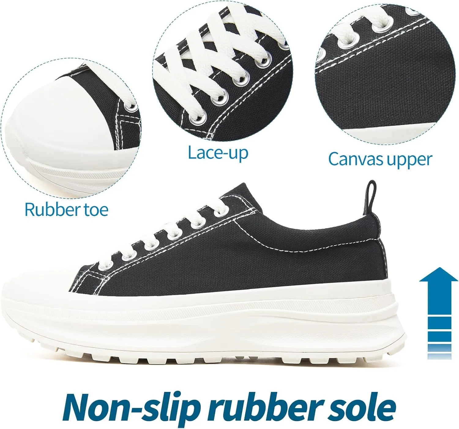 Womens Platform Sneakers Low Top White Shoes for Women Lace Up Canvas Shoes Black Sneakers for Women Comfortable Classic Tennis Shoes