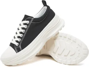Womens Platform Sneakers Low Top White Shoes for Women Lace Up Canvas Shoes Black Sneakers for Women Comfortable Classic Tennis Shoes