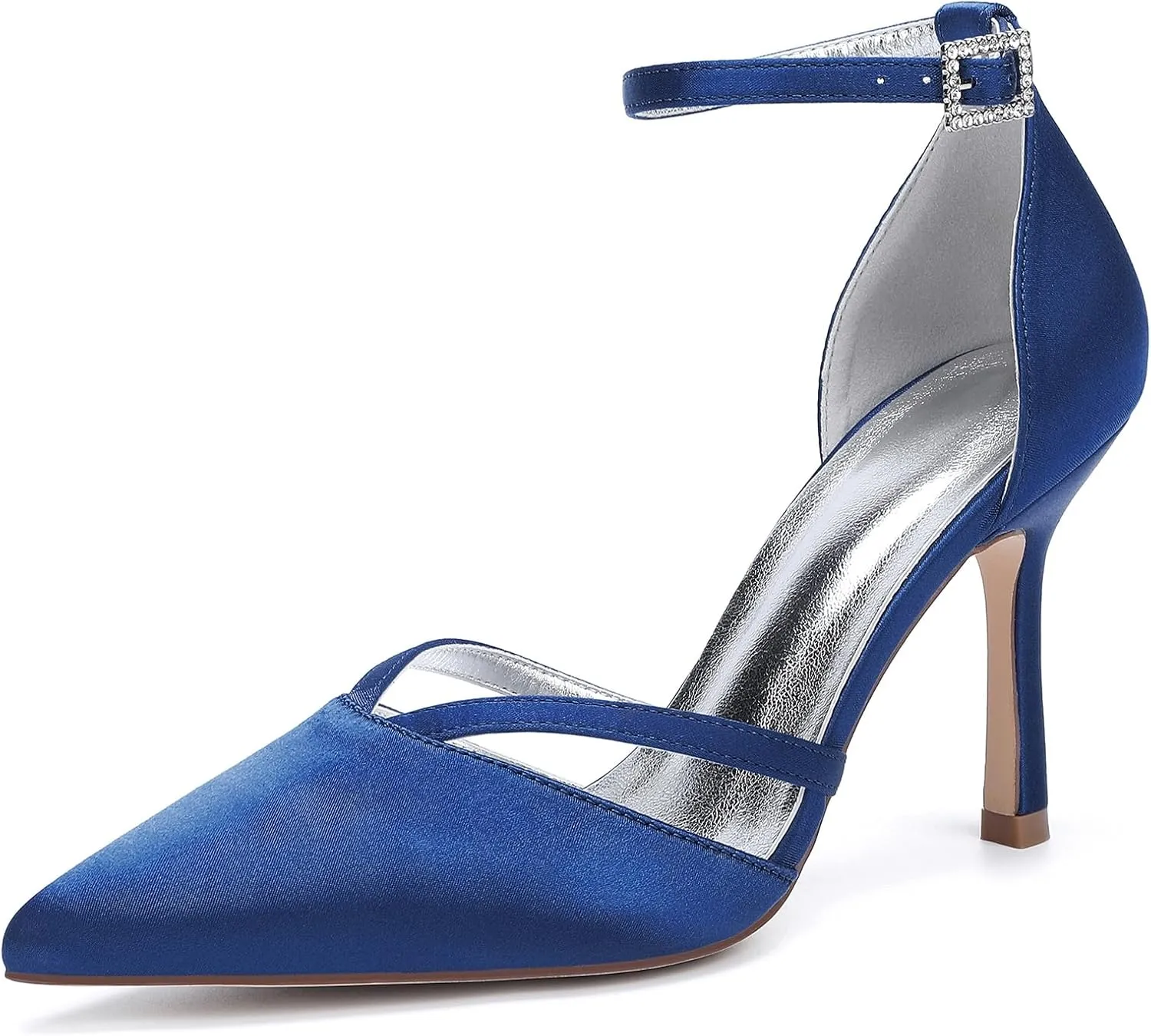 Womens Pumps for Bride Shoes Closed Toe Stiletto High Heels Wedding Pointed Toe Shoes Ankle Strap Satin Breathable Pointy Toe Sandals,Dark Blue,10