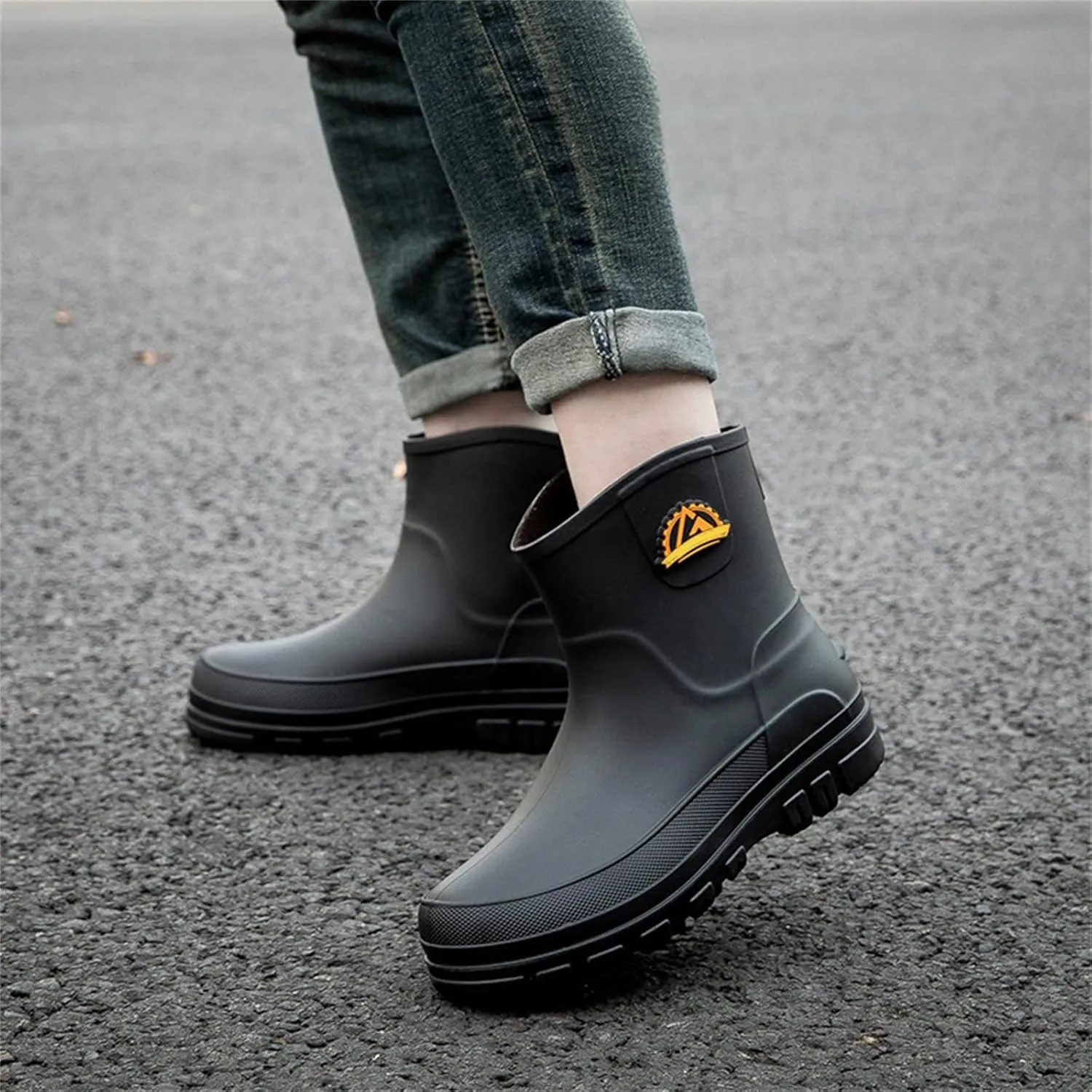 Women's Rain Boots Chelsea Mid Heel Ankle Boots Waterproof Non-Slip Chunky Platform Lug Sole Short Garden Boots