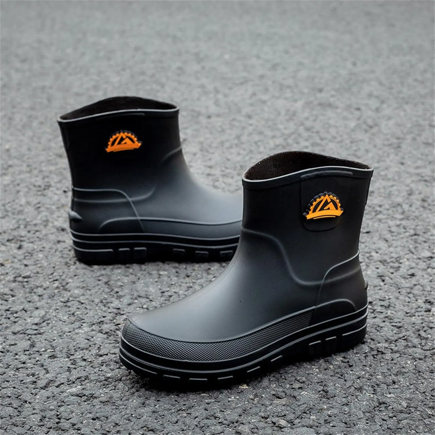 Women's Rain Boots Chelsea Mid Heel Ankle Boots Waterproof Non-Slip Chunky Platform Lug Sole Short Garden Boots