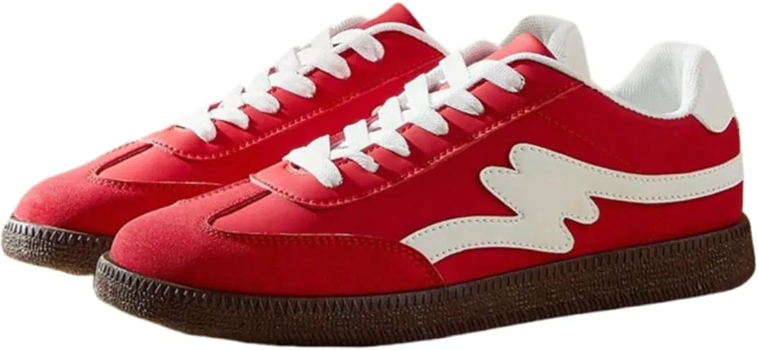 Women’s Retro Fashion Tennis Sneakers Outdoor Walking Shoes Lace Up Casual Trendy Sneaker