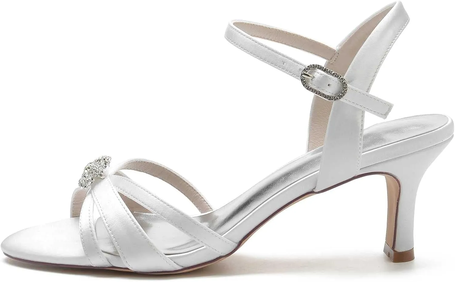 Women's Rhinestone-Accent Lace & Satin Open-Toe Mary Jane Pump Shoes - Classic Low Heel Design, Perfect for Parties, Weddings, and Dress Events