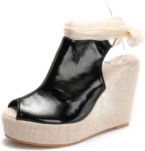 Women's Round Peep Toe Platform Wedge Sandals Espadrille 4.5 Inch High Heel Ankle Strap Slingback Wedges Shoes for Women Comfy Dress Summer Sandals Casual Beach