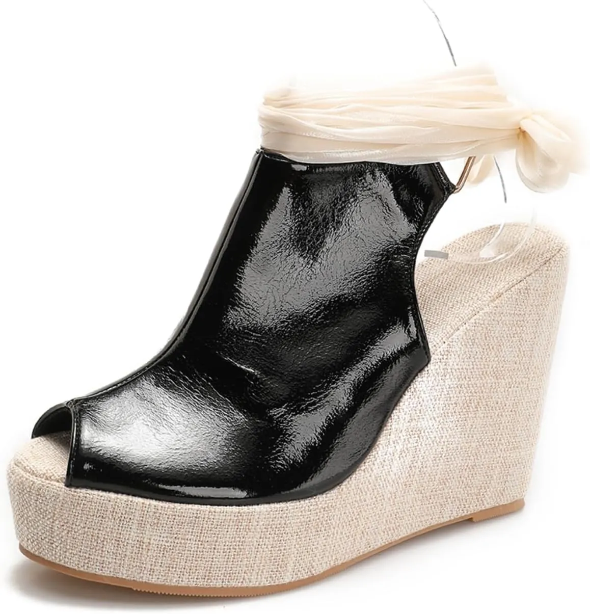 Women's Round Peep Toe Platform Wedge Sandals Espadrille 4.5 Inch High Heel Ankle Strap Slingback Wedges Shoes for Women Comfy Dress Summer Sandals Casual Beach