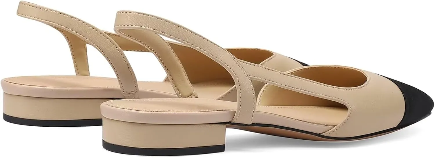 Women's Sandals 2025 Adjustable Slingback Flats with Low Block Heel & Fashion Spliced Uppers Round Toe Breathable Sandals for Office Wedding Casual Outfits Lightweight Cushioned Dress Shoes 2025