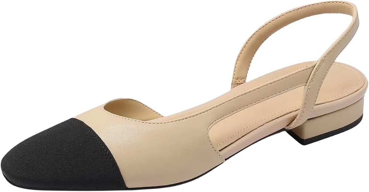 Women's Sandals 2025 Adjustable Slingback Flats with Low Block Heel & Fashion Spliced Uppers Round Toe Breathable Sandals for Office Wedding Casual Outfits Lightweight Cushioned Dress Shoes 2025
