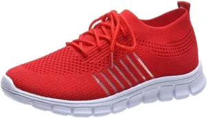 Women's Sneakers - Lightweight Breathable Knit - Slip-On Lace-Up - Cushioned Sole