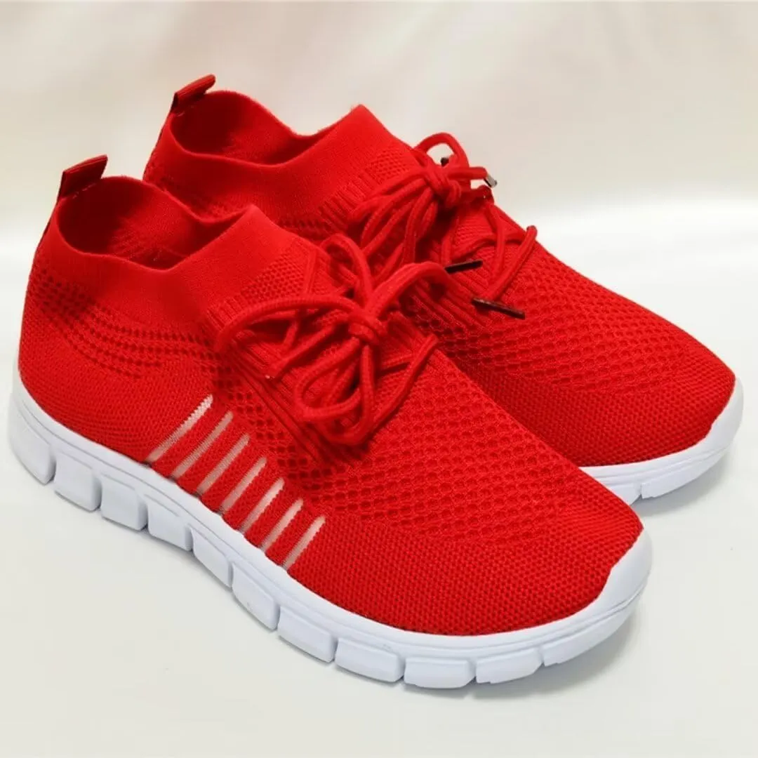 Women's Sneakers - Lightweight Breathable Knit - Slip-On Lace-Up - Cushioned Sole