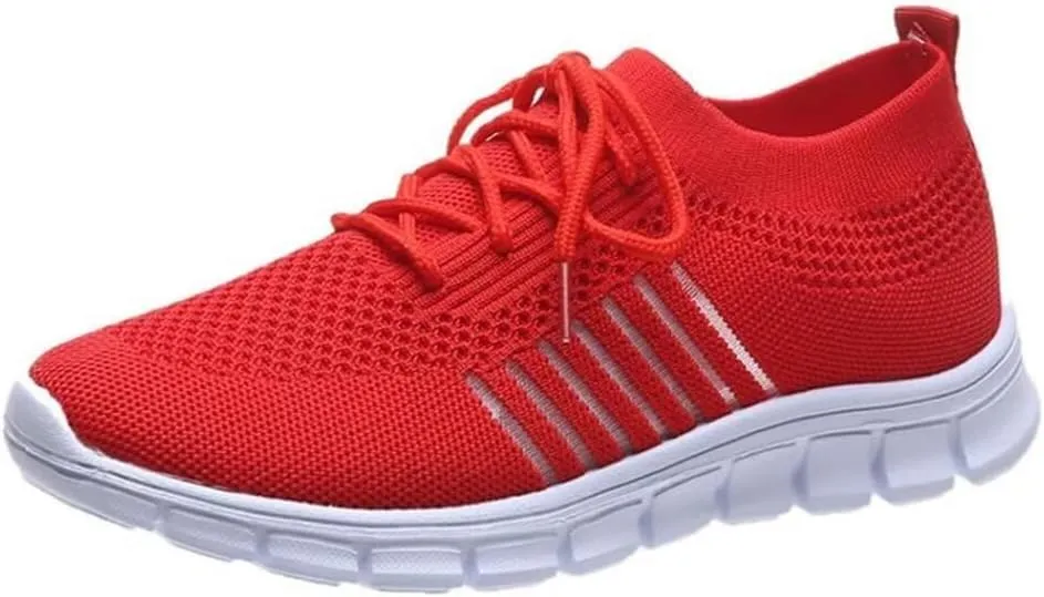 Women's Sneakers - Lightweight Breathable Knit - Slip-On Lace-Up - Cushioned Sole