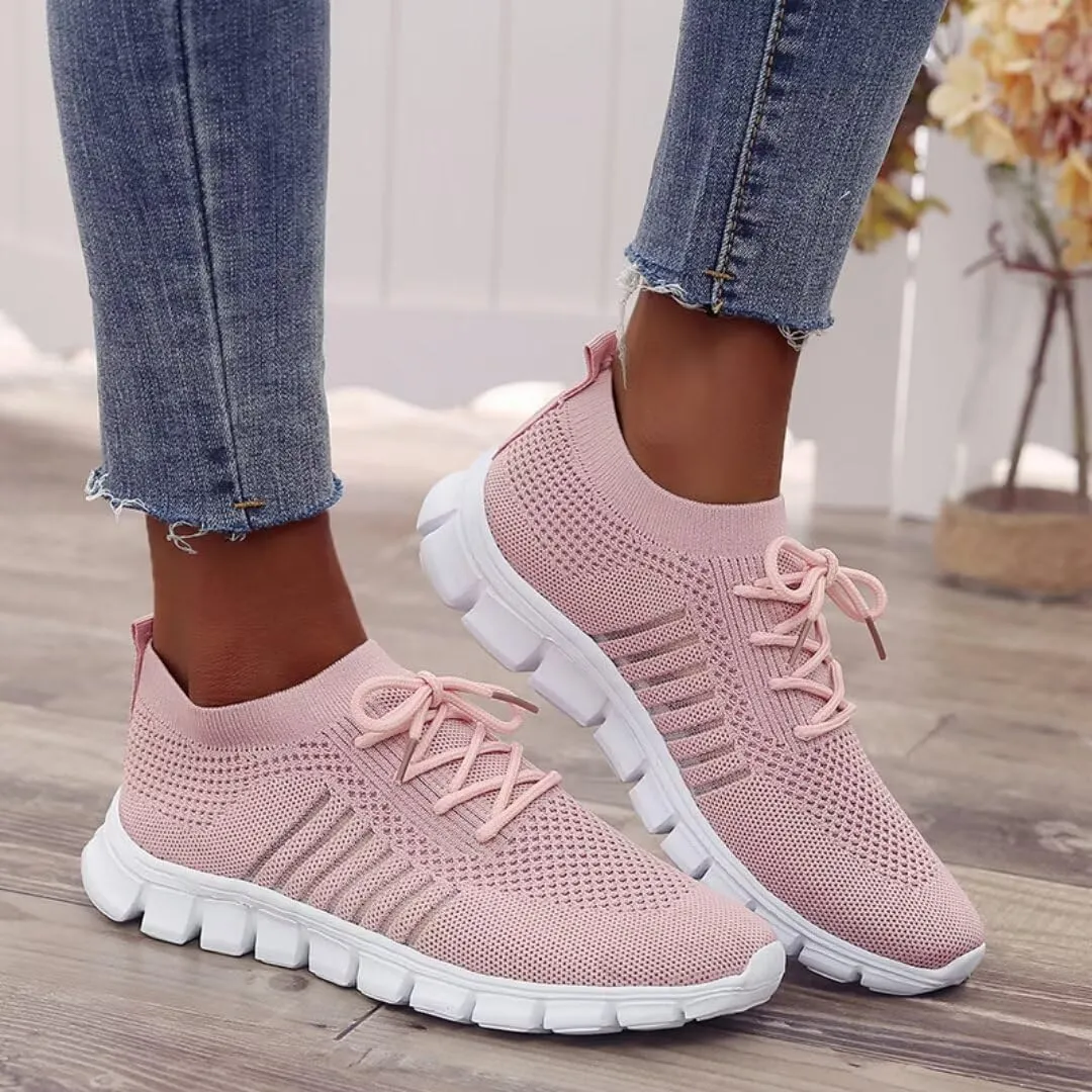 Women's Sneakers - Lightweight Breathable Knit - Slip-On Lace-Up - Cushioned Sole