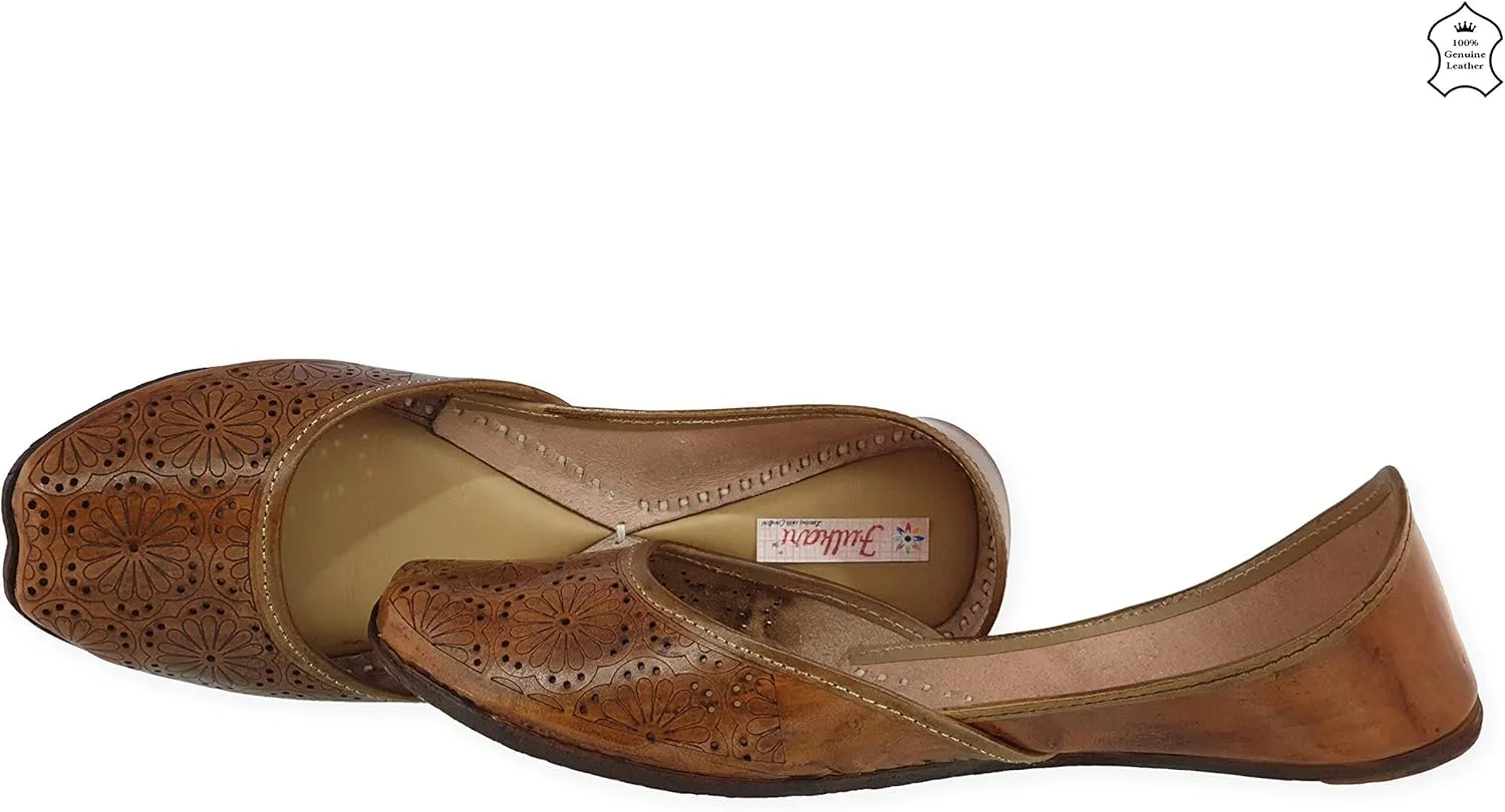 Women's Soft Leather Daily Casual Wear Jutis | Bite and Pinch Free Juti | Punjabi Jutti for Ladies | Flats Mojari Shoes | Phulkari Ethnic Flat for Girls |