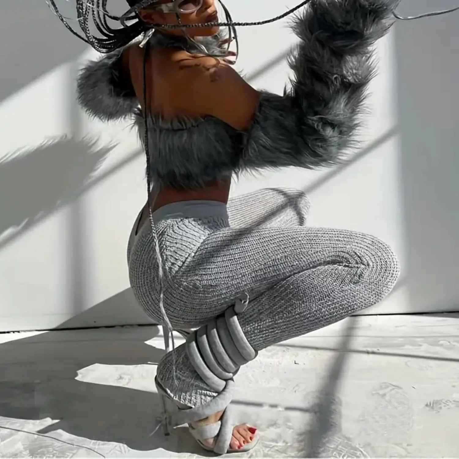 Womens Spiral Wrap Around Strap Lace Up High Heel Sandals – 4.13 Inch Grey Soft Knotted Strappy Stilettos Open Toe Heels