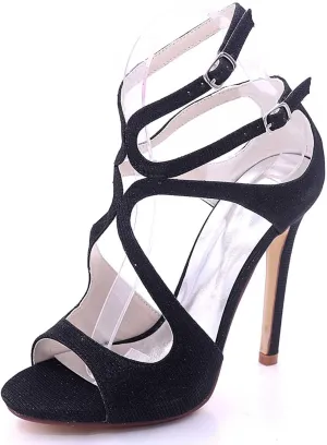 Women's Stiletto Heels Shoes Buckle Frosted Open Toe Kitten Heels Pumps 4.92 inch Heels for Dress Wedding Party