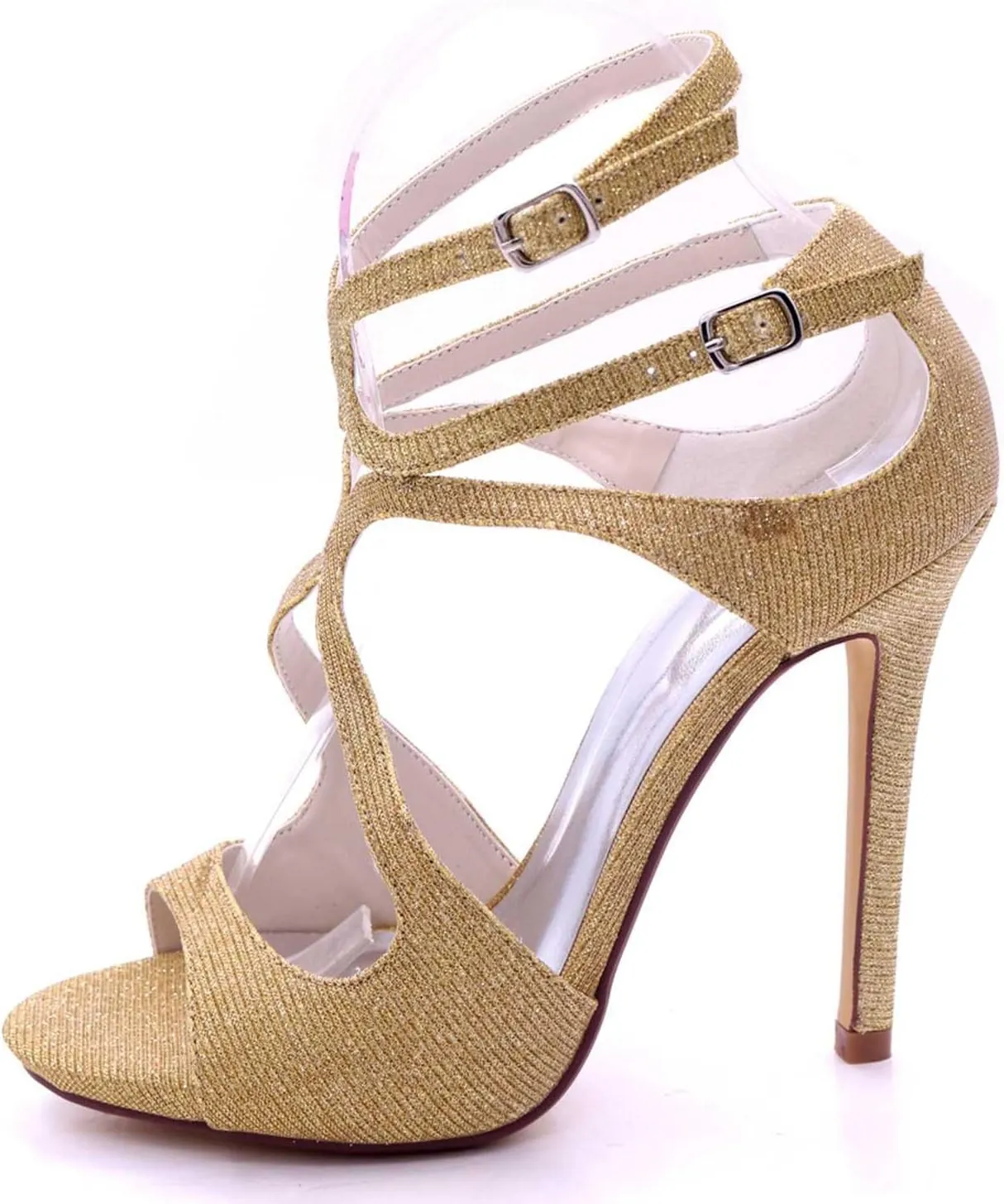 Women's Stiletto Heels Shoes Buckle Frosted Open Toe Kitten Heels Pumps 4.92 inch Heels for Dress Wedding Party