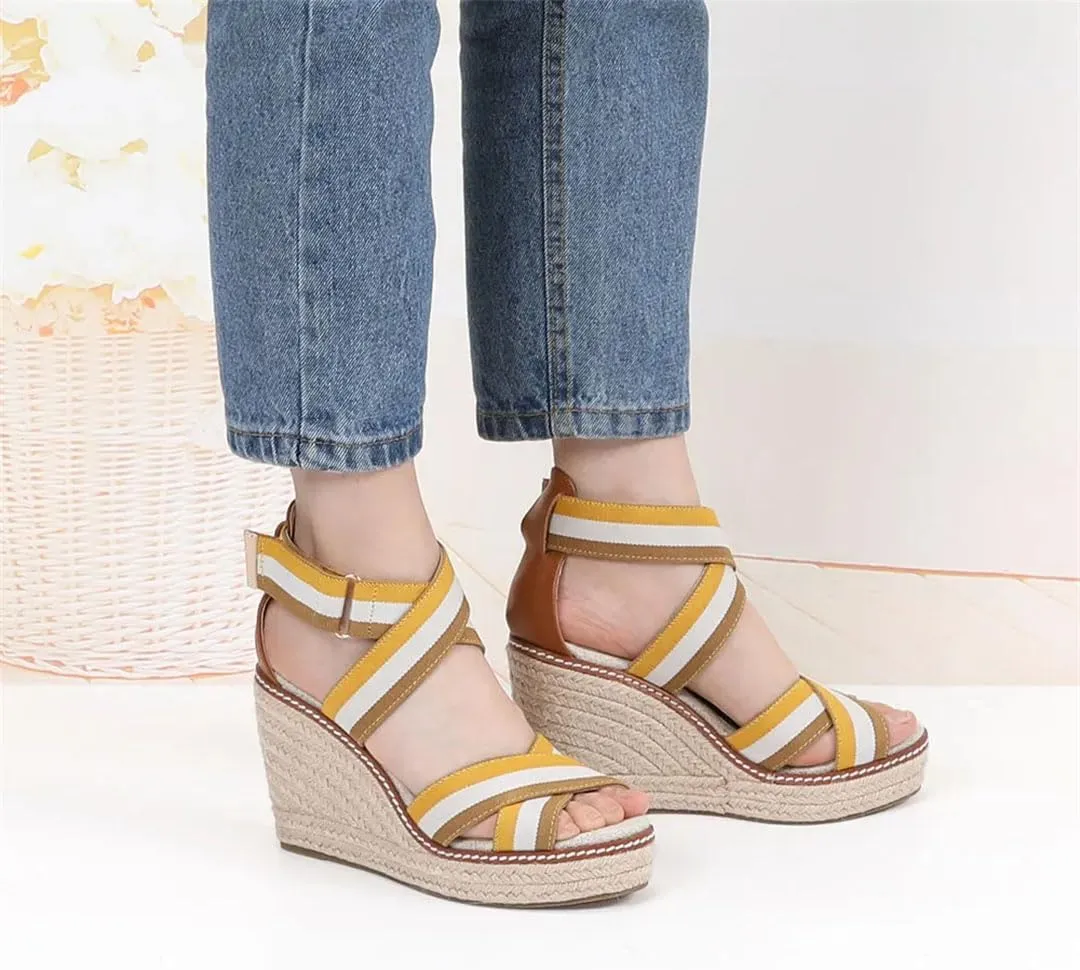 Women's Strap Microfiber Wedge Sandals High Heels Open Toe Summer Gladiator Casual Wedge Shoes