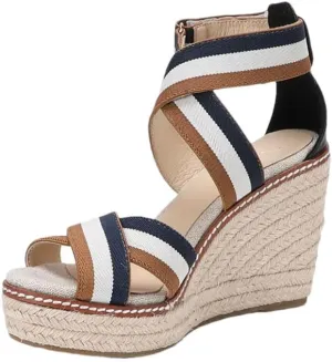 Women's Strap Microfiber Wedge Sandals High Heels Open Toe Summer Gladiator Casual Wedge Shoes