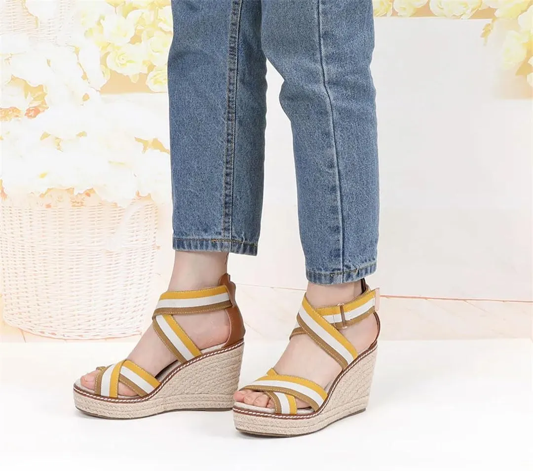 Women's Strap Microfiber Wedge Sandals High Heels Open Toe Summer Gladiator Casual Wedge Shoes