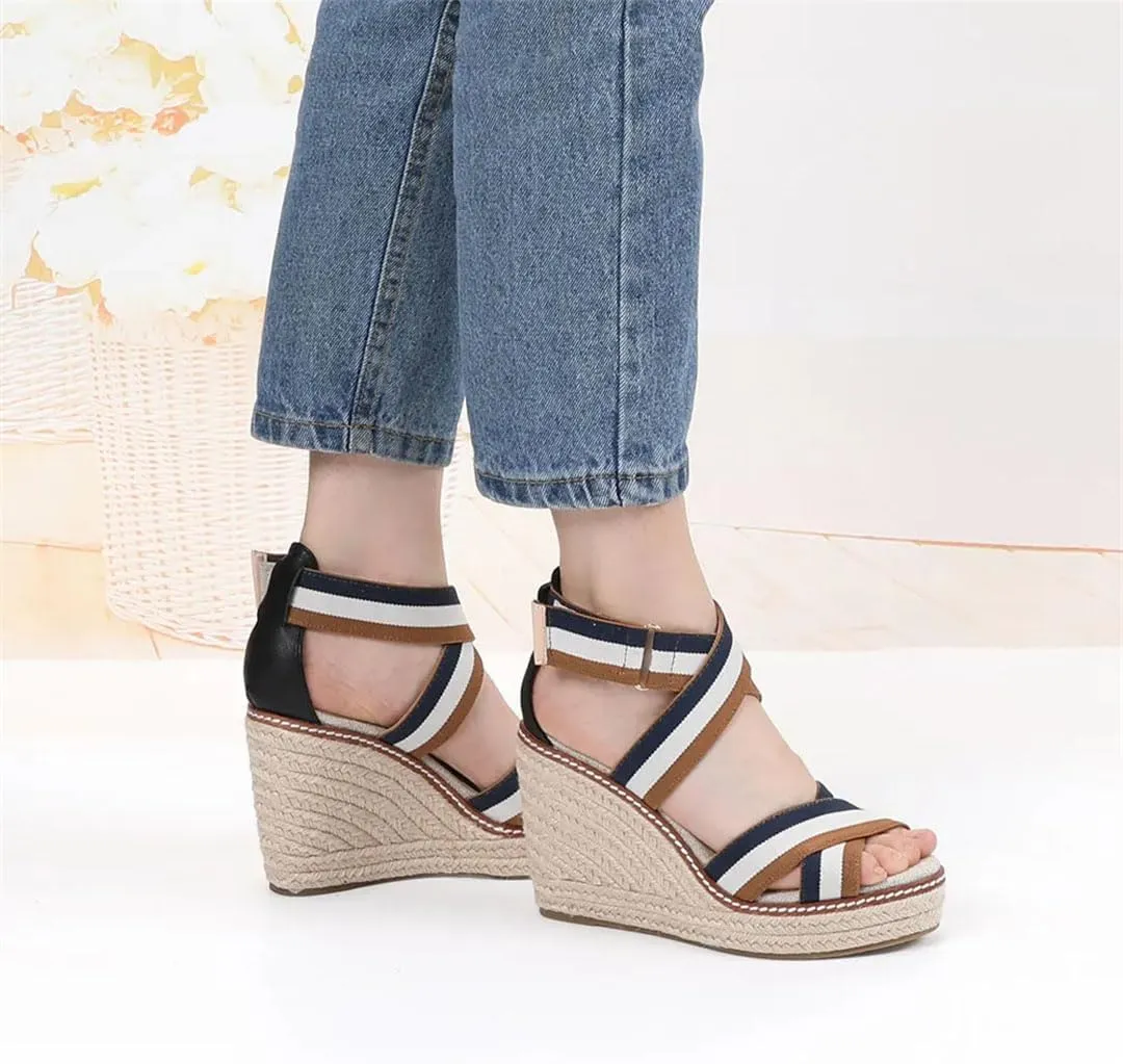 Women's Strap Microfiber Wedge Sandals High Heels Open Toe Summer Gladiator Casual Wedge Shoes