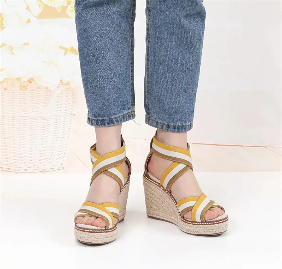 Women's Strap Microfiber Wedge Sandals High Heels Open Toe Summer Gladiator Casual Wedge Shoes